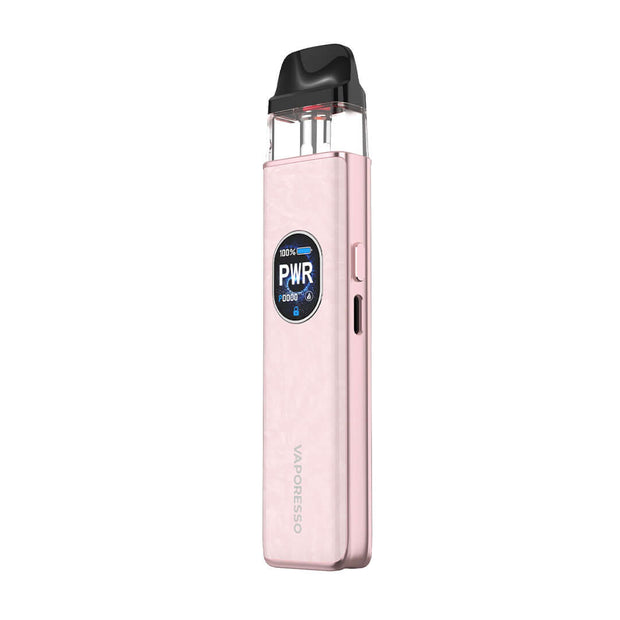 Vaporesso XROS 5 vaping device in pink with adjustable power and airflow for a customizable experience.