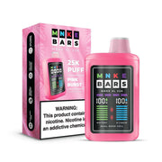 MNKE Disposable 25k device in Pink Burst flavor with vibrant LED display and packaging.